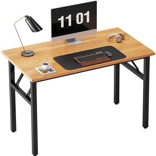 Need Folding Computer Desk - 39.4 Inch Foldable Office Writing Work Study Kids Student Teacher Home Bedroom Table for Small Space, Teak & Black | No-Assembly, Sturdy Foldable Desk for Home Office, Bedroom, Dorm Room, Student Study, Collapsible, Compact, E