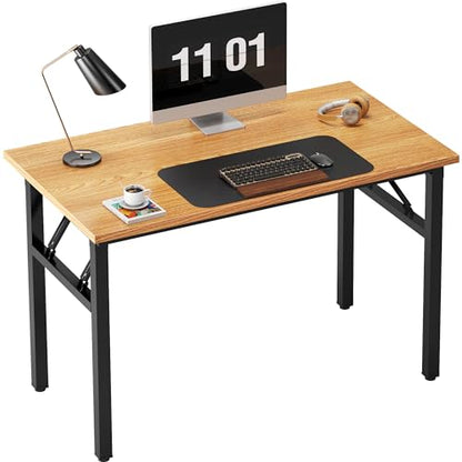 Need Folding Computer Desk - 39.4 Inch Foldable Office Writing Work Study Kids Student Teacher Home Bedroom Table for Small Space, Teak & Black | No-Assembly, Sturdy Foldable Desk for Home Office, Bedroom, Dorm Room, Student Study, Collapsible, Compact, E