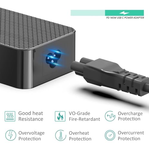 HKY 28V 5A 140W USB C Charger PD3.1 GaN Laptop Power Adapter Supply for Avalon Nano 3 BTC Miner Canaan,j5create Docking Station,MacBook,Dell,Lenovo,Asus ROG,Samsung Galaxy,MSI,Acer,HP OMEN Gaming PC