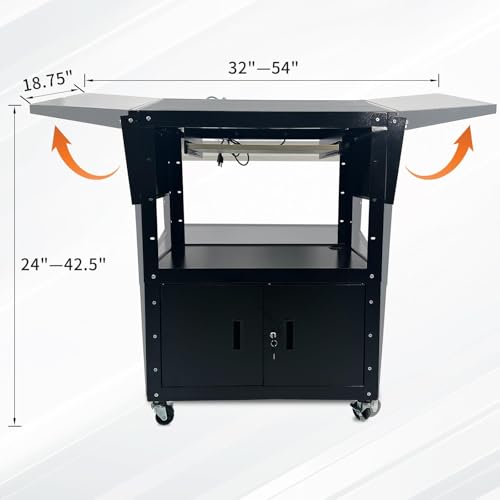 AV Cart with Locking Cabinet and Keyboard Tray, Height Adjustable Rolling Computer Cart with Wheels and Power Strip for Mobile Equipment Workstation Utility Cart(42" x 54" x 20") - size: 42" x 54" x 20"