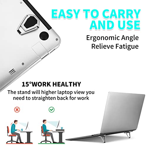 Konohan 4 Pieces Portable Keyboard Laptop Stand Mini Aluminum Keyboard Riser Foldable Cooling Laptop Kickstand Adjustable Lightweight Lifter for Desk Computer Laptops Notebooks 12-17 Inch(Silver) - color: Silver