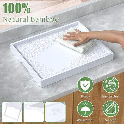 Bamboo Bed Tray Tables with Folding Legs, Medium, 2-Pack, White | Two FSC-certified bamboo bed trays with folding legs, handles and raised edges for meals, laptops, reading and serving. - color: White, size: Medium - 2pc