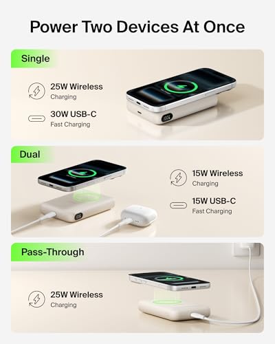 Belkin 10000mAh Qi2.2 25W MagSafe Power Bank with Kickstand and Display | Wireless Charging Battery Pack, iPhone 17, Air, Pro, Pro Max, Google Pixel 10, Digital Battery Display, Magnetic - color: Sand