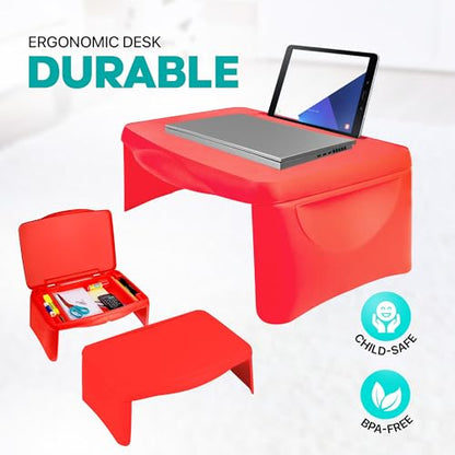 MAVOCRAFT Foldable Kids Lap Tray with Storage - Portable Lap Desk Kids & Adults - Kids Lap Desk for Breakfast in Bed, Serving Tray, Car Desk & Gaming (Red) - color: Red
