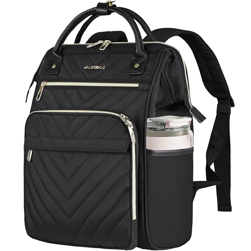 VANKEAN 15.6 Inch Laptop Backpack for Women Large Capacity Waterproof Daypack - color: Quilted Black, size: 15.6 Inch