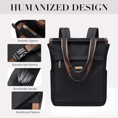 GOLF SUPAGS Convertible Laptop Backpack for Women Casual Daypack Notebook Tote Bag for Work College Travel Leisure (Black) - color: Black-n