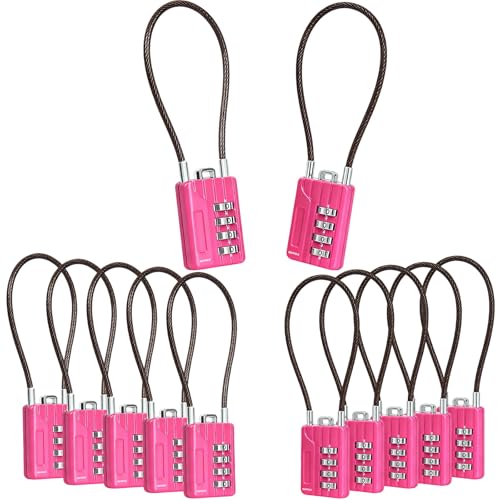 SEPOX® Resettable 4-Digit Combination Padlock, 18cm Compact Vinyl Steel Cable – Multipurpose Lock for Gym Locker, Suitcase, Mini Toolbox – Pink Gym Essentials for Women 12 Pack - color: 12 short cable
