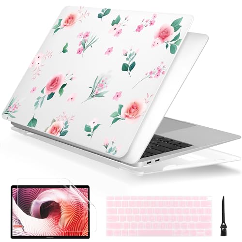Batianda LumiArt Case for MacBook Air 13 inch 2018-2020, Peach Rose | Fits Model A2337 M1/A2179/A1932, with Elegant Botanical Design, Slim Hard Shell For Designers, Women and Girls Floral Lovers - color: Peach rose