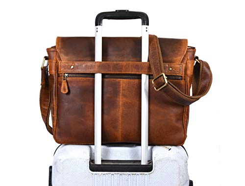 16" Crossbody Bag Leather Laptop Messenger Bag For Men with trolley sleeve for school office (Caramel) - color: Caramel