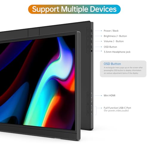 Portable Monitor 16.0inch FHD 1920 * 1200P USB C HDMI Ultra-Slim IPS Travel Display & Speakers, HDR Plug&Play, External Monitor for Laptop PC, Phone, Mac