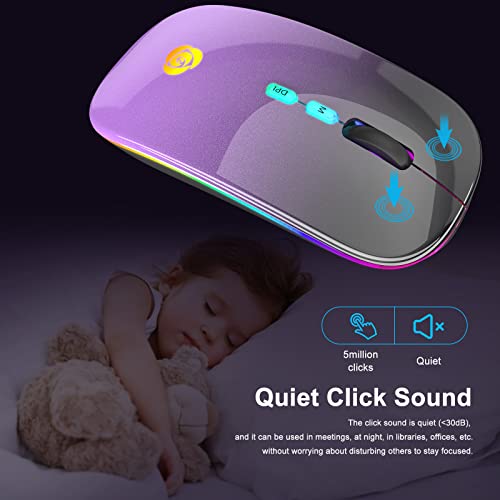 CC Store Wireless Mouse for Laptop,USB-C Rechargeable with Dual Connection | Bluetooth mouse with 2.4GHz USB receiver, silent slim design, adjustable DPI for laptop,MacBook,PC and tablet,Black-purple - color: Black-purple