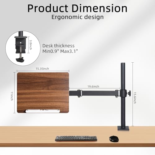 Adjustable Book Stand with Desk Clamp Mount, Wooden Reading Holder with Metal Arm, Black