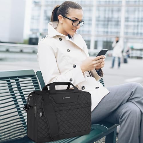 EMPSIGN 17.3 Inch Laptop Bag, Large Capacity Expandable Travel Briefcase for Women & Men Business Office, Water-Repellent Laptop Case Computer Bag with RFID Pockets, Black | Large Capacity Expandable Briefcase, Women & Men Business Office, Water-Repellent