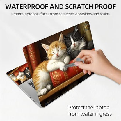Library Cats Nap Universal Laptop Skin Sticker 3PCS, Protective Decal Trim-to-Fit 11.6" 13.3" 14" 15.6" Laptop Vinyl Cover, Removable Anti-Scratch Computer Decal Protector - color: Library Cats Nap