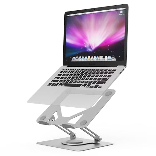 GRIFEMA Laptop Stand for Desk, Foldable Laptop Riser with 360° Swivel Base, Adjustable Height & Angle, Ventilated Computer Stand Compatible with MacBook Air/Pro, Dell, and 11-17" Laptops - Silver - color: Silver
