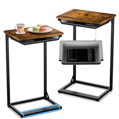 YEASHEIN C Shaped End Table Set of 2 with Cubby, Reinforced Base Small Couch Tables That Slide Under, 27”H C Table for Sofa, TV Tray Table for Eating, Couch Side Table for Small Spaces, Living Room