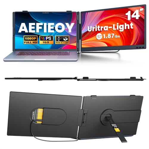 14.2" Laptop Screen Extender, Ultra-Thin & Ultra-Portable Dual Portable Monitor with 1080P FHD IPS, USB-C/HDMI Plug-Play Second Monitor fit 13-17'' Laptops (Win/Mac/Chrome/Android) - color: 14.2" Dark Black