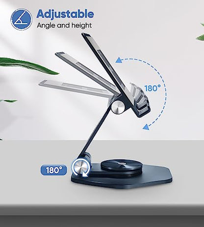 Aluminum Tablet Stand, 360° Swivel for 5–12.9in Devices, Dark Grey | Adjustable Viewing Angles; Foldable and Storage; Anti-Slip Protection; Improve heat dissipation - color: Dark grey
