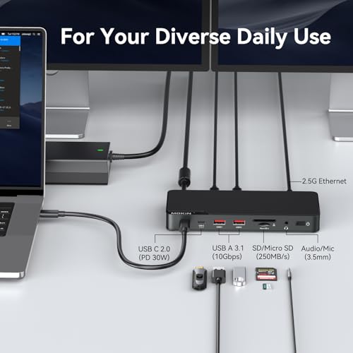 MOKiN Thunderbolt 4 Dock, Laptop Docking Station Dual Monitor, 8k@30hz Hdmi, 3*TB4 Ports 40Gb/s, USB-A/C, 2.5GbE Ethernet, Audio, SD, 85w Power for MacBook,Dell,Lenovo(Thunderbolt Certified)
