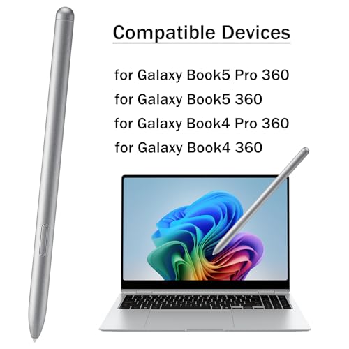 Galaxy Book 5 Pro 360 Pen for Samsung Book Pro 5/4 360 S Pen Compatible for Samsung Galaxy Book 5/4 360 Stylus Pen with Pen Nibs Replacement (Silver) - color: Silver