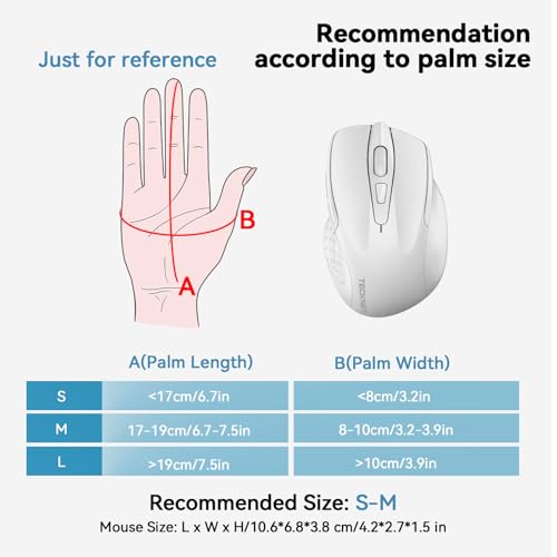 TECKNET Wireless Mouse, BT 5.0/2.4G, Rechargeable 6-DPI Silent, White | Bluetooth 5.0/3.0 & USB A, 2-Device Easy Switch, Wide OS Compatible, 6 Buttons, 6-DPI up to 4800, Ergonomic for S to M Hands - color: White