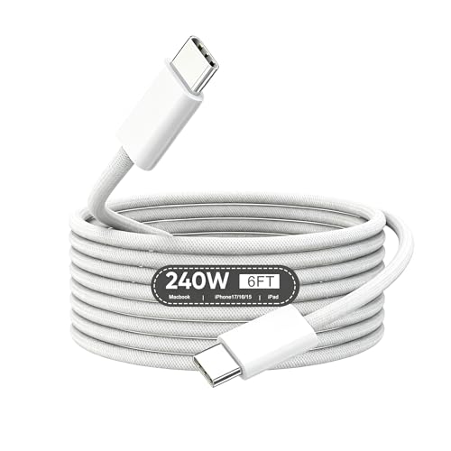240W USB C to USB C Cable,[MFi Certified] 6FT C to C Cable Fast Charging for MacBook Pro/MacBook Air, iPad Pro 13-inch/Air/Mini, iPhone 17 16 15 Pro Max, Samsung Galaxy S26,140W/100W /65W/45W/35W/20W - size: 6FT