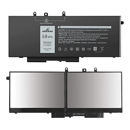 68Wh 7.6V GJKNX Battery Replacement for Dell Latitude 5480 5580 5280 5490 | 5590 5288 5488 E5480 E5580 E5490 E5590 Precision 3520 3530 Series GD1JP 0GD1JP DY9NT 0DY9NT 5YHR4 KCM82 0KCM82 451-BBZG - size: 11.85*5.67*1.26inch GJKNX