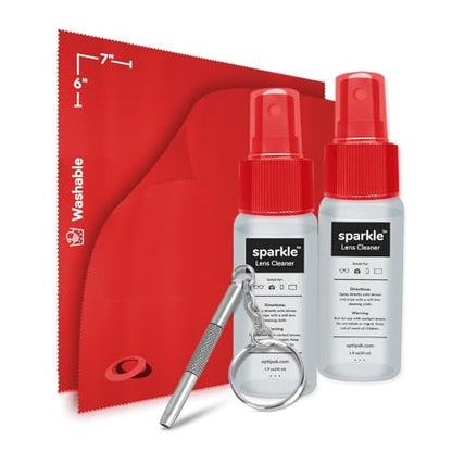 Sparkle Anti-Reflective Safe Lens Cleaner & Repair Kit – (2) 1oz Glasses Cleaner Spray, (2) Microfiber Cloth & Keychain Screwdriver for Eyeglasses, Sunglasses, Lenses & Screens (5 Piece Set) - size: 1 Fl Oz (Pack of 2), style: Red – 2x1oz Lens Spray + 2 M