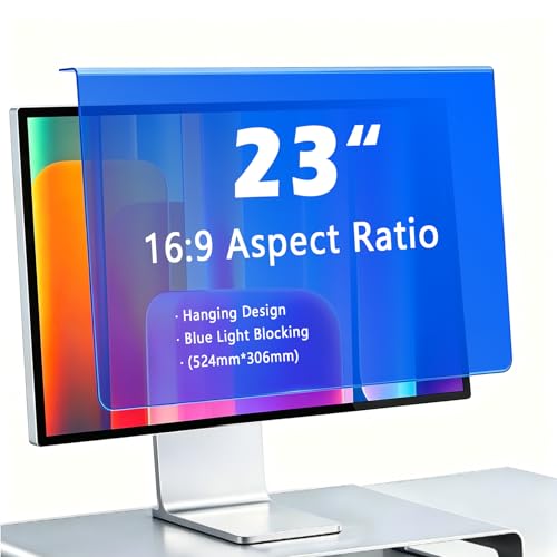 23 Inch Hanging Blue Light Blocking Screen Filter for Monitor, Anti Glare Eye Protection Display Filter, UV Protection, Removable No Adhesive Design, Fits 16:9 Widescreen PC & Computer Screens (1, 23"16:09 (524×306mm)) - size: 23"16:09 (524×306mm)