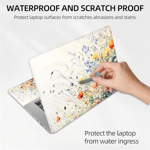Aesthetic Pastel Wildflower Universal Laptop Skin Sticker 3PCS, Protective Decal Trim-to-Fit 11.6" 13.3" 14" 15.6" Laptop Vinyl Cover, Removable Anti-Scratch Computer Decal Protector - color: Aesthetic Pastel Wildflower