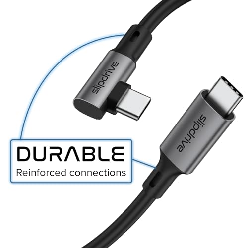 Slipdrive Short USB C to USB C 3.2 Gen 2 (12 in.) - 20Gbps, SSD HDD Hard Drive Cable - Right Angle High Speed Data Transfer 4K Video Output 90 Degree 100W Fast Charging (Black)