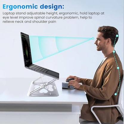 Laptop Stand, Mechanical Dual Angle Adjustable Heavy Duty Notebook Stand for Desk, Supports 55 lbs, Ergonomic Portable Computer Stand with Cooling, Silver