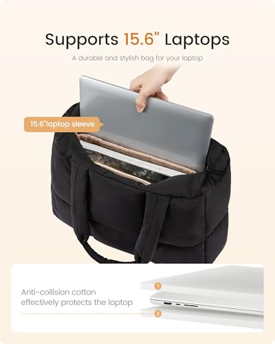LOVEVOOK 15.6 inch Laptop Bag for Women，Briefcase Computer Bag Puffer Tote - color: Khaki