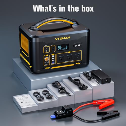VTOMAN Jump 1800 Portable Power Station &12V Car Jump Starter, 1548Wh LiFePO4 Battery Solar Generator with Jumper Cable, 1800W 3xAC Outlets, 2xPD 100W for Camping Roadside Rescue - style: JP1800+Jumper Cables