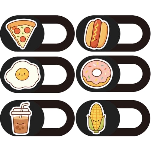 6Pcs 6 Styles Camera Cover Slide Cute Foods Design 0.03 Inch Ultra Thin Webcam Privacy Cover for Mini PC Phone Laptop Desktop Tablets Plastic Durable Privacy Protectors for Home Office Use - color: Food-1