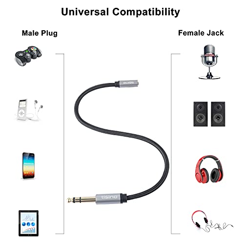Tisino 1/4" Male to 1/8" Female Headphone Adapter Extension Cable, 1 FT | TRS 1/4" to 1/8" Stereo Jack for Guitar Amp, Digital Piano, Speaker, Mixing Console, Gold-Plated Audio Extension Cable - size: 1 feet