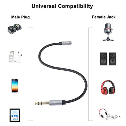 Tisino 1/4" Male to 1/8" Female Headphone Adapter Extension Cable, 1 FT | TRS 1/4" to 1/8" Stereo Jack for Guitar Amp, Digital Piano, Speaker, Mixing Console, Gold-Plated Audio Extension Cable - size: 1 feet