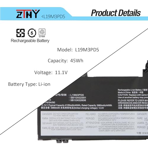 L19L3PD5 Battery Replacement for Lenovo ThinkPad E14 E15 Gen 2/Gen 3/Gen 4 | ThinkPad E14 E15 2nd 3rd 4th 2020 2021 2022 Laptop L19M3PD5 L19C3PD5 L19D3PD5 L20D3PD4 L20M3PD4 L20L3PD4 11.1V 45Wh 3-Cell - size: 11.73*2.95*0.28 inch L19M3PD5