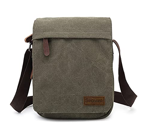 Sechunk Vintage Canvas Messenger Cross body bag Shoulder bag - color: M_green, size: Middle