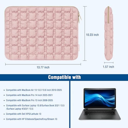 MOSISO Laptop Case 13.3 inch,13-13.3 inch Puffy Laptop Sleeve Carrying Case | Compatible with MacBook Neo/Air 13.6/Pro 13/14, HP Dell ASUS Lenovo, Raised Quilted Grid Computer Bag with Small Case, Pink - color: Pink