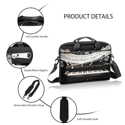 Laptop Shoulder Bag for Women Men, Waterproof Computer Case Messenger Bag Briefcase for Business Office Travel - color: Music Note With Piano Keys