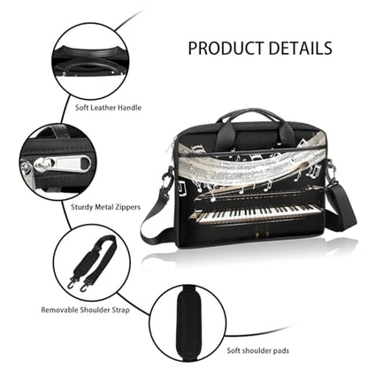 Laptop Shoulder Bag for Women Men, Waterproof Computer Case Messenger Bag Briefcase for Business Office Travel - color: Music Note With Piano Keys