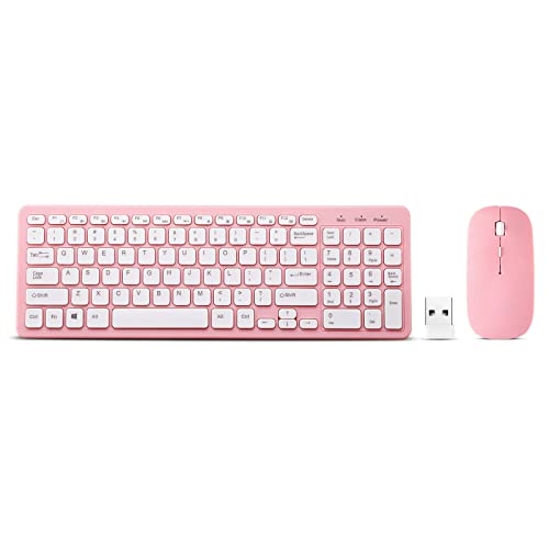 Wireless Keyboard and Mouse Combo, Compact Quiet Wireless Keyboard and Mouse Set 2.4G Ultra-Thin Sleek Design for Windows, Computer, Desktop, PC, Notebook, Laptop (Pink) - color: pink