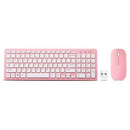 Wireless Keyboard and Mouse Combo, Compact Quiet Wireless Keyboard and Mouse Set 2.4G Ultra-Thin Sleek Design for Windows, Computer, Desktop, PC, Notebook, Laptop (Pink) - color: pink