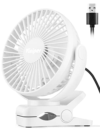 Viniper 6 inch USB Clip on Fan, Portable Small Desk Fan : 360° Rotation, 3 Speeds Wind Table Fan, Quiet Powerful for Home,Office (USB Powered Fan Not Rechargeable) - White - color: White, style: USB Powered fan