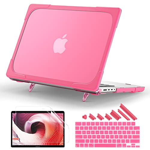 Batianda Heavy Duty Case for MacBook Pro 14 inch 2026-2021, Pink | Fits M5/M4/M3/M2/M1 Pro Max Chip, Ergonomic Foldable Stand Holds 22 lbs, Shockproof Bumper, Matte Translucent Hard Shell - color: Pink