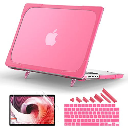 Batianda Heavy Duty Case for MacBook Pro 14 inch 2026-2021, Pink | Fits M5/M4/M3/M2/M1 Pro Max Chip, Ergonomic Foldable Stand Holds 22 lbs, Shockproof Bumper, Matte Translucent Hard Shell - color: Pink