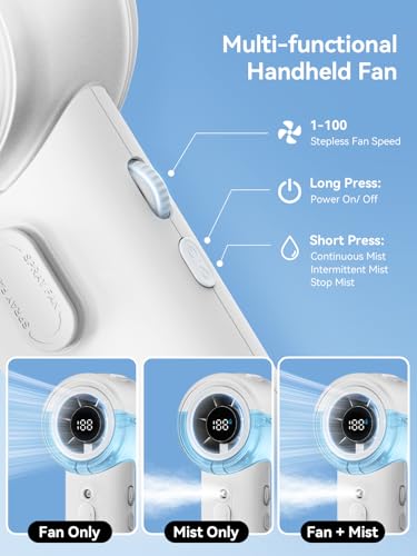 MIST Pro Smart Display Portable Cooling Fan – 15000 RPM Turbo Motor, 1-100 Stepless Speed, 17H Runtime, 35ml Tank, 3-in-1 Fan/Mist/Mist+Fan for Travel Office Outdoor - style: Mist Pro with 17H Display