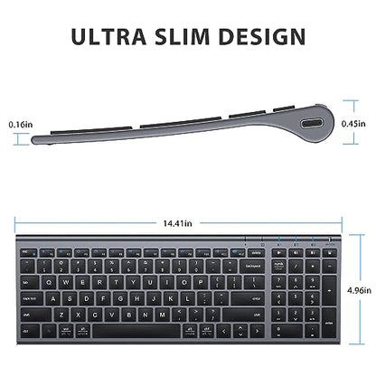 iClever BK10 Bluetooth Keyboard, Wireless Rechargeable Ultra-Slim Keyboard with Long Battery Life, Compatible with iOS, Android, Windows, Mac for iPad, Tablet, Laptop, PC, Phone (Gray Black) - color: gray black