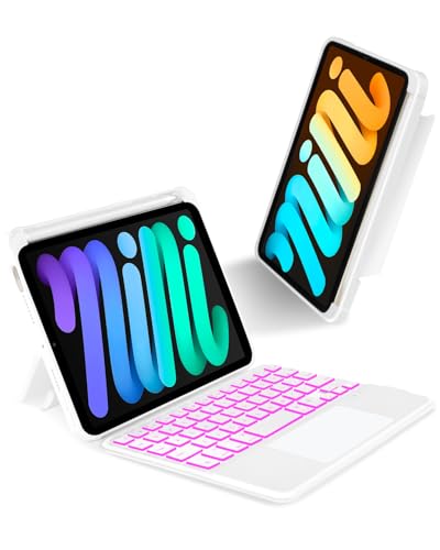 EAMPANG Case with Trackpad Keyboard for iPad mini 7th(A17 Pro, 2024)/6th Generation 8.3 inch,7-Color Backlit Wireless Keyboard Magnetic Detachable Multi-Angle Stand Cover for iPad mini 6 7 White - color: White
